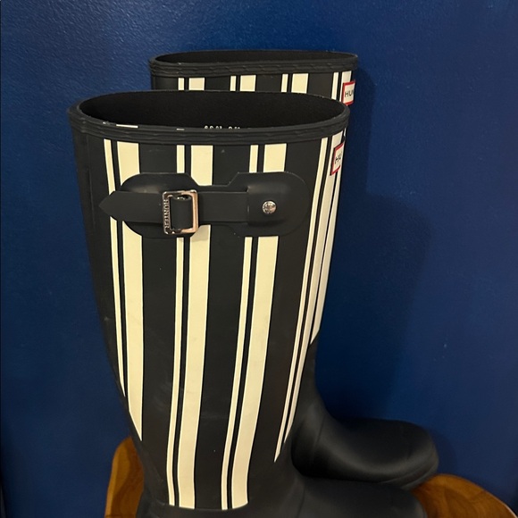 Women’s Hunter Original Blue & White Garden Stripe Rain Boots Size 8 - Picture 7 of 8